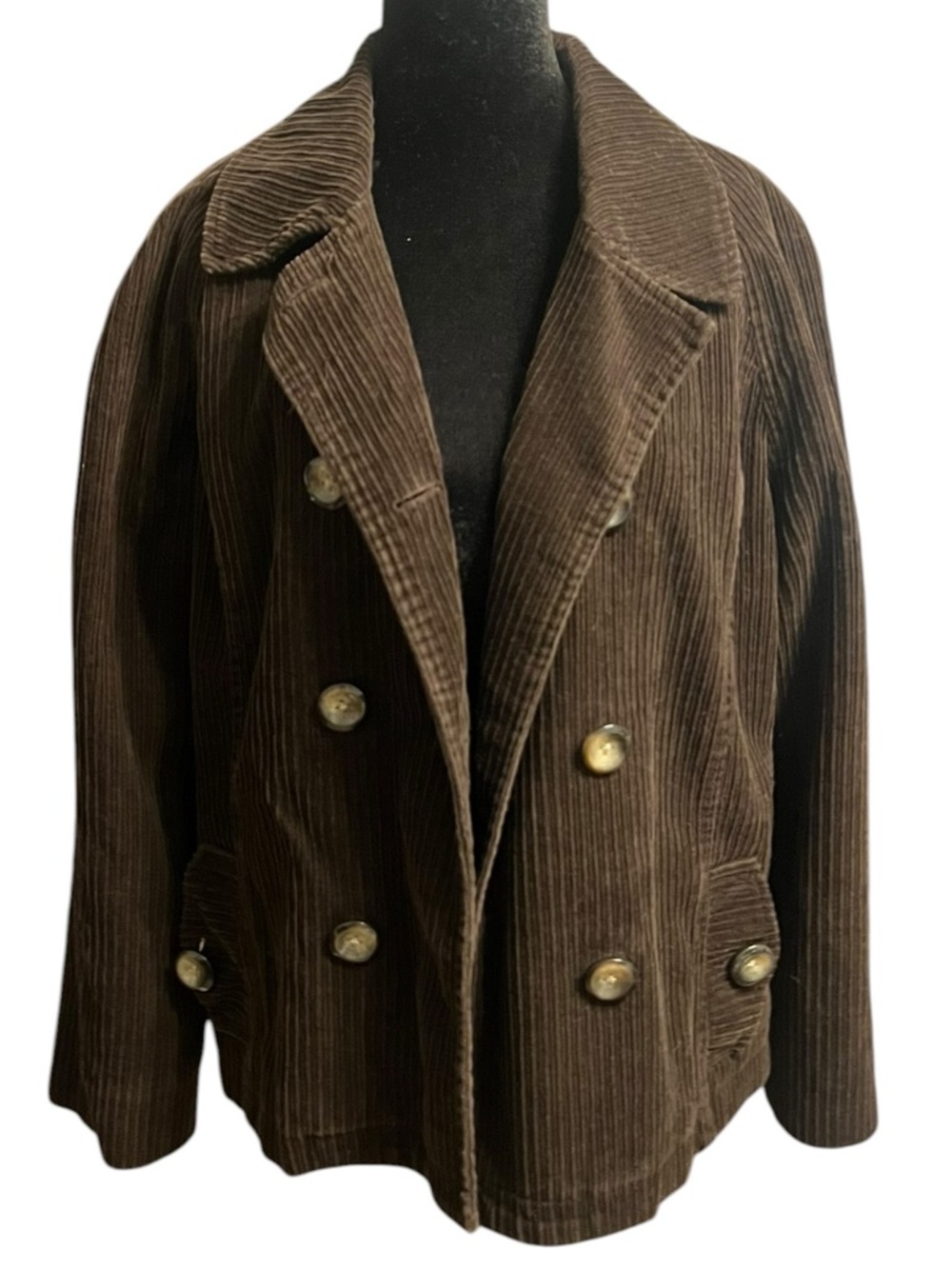 Jones New York Petite Brown Corduroy Double-Breasted Jacket PL